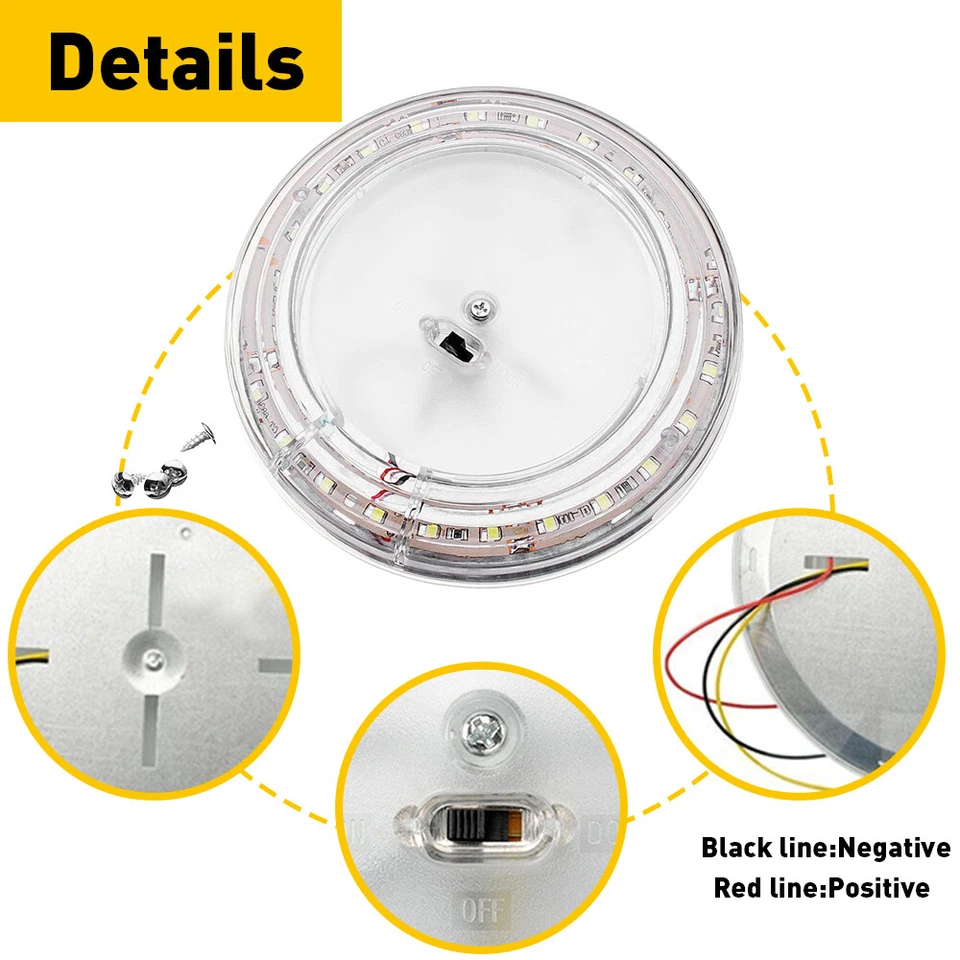 LUZ DE LECTURA CÚPULA REDONDA ACCESORIO DE TECHO LED 12v para autocaravana remolque marino EE. UU. Foto 3 de 4