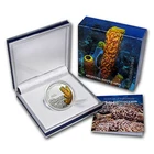 Rare 2011 Tuvalu Large Silver Proof color $1 Yellow Coral-Box;Mintage 1000