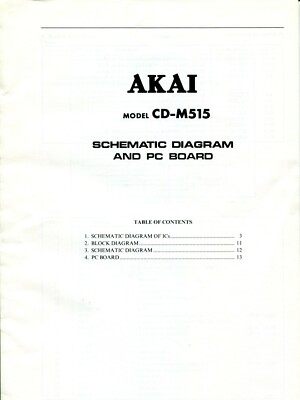 Vintage Akai Model CD-M515 CD Player Schematic Diagram & PC Board