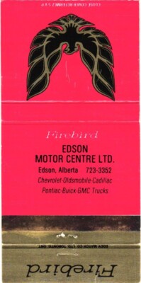 Firebird, Edson Motor Centre Ltd., Edson, Alberta, Vintage Matchbook Cover