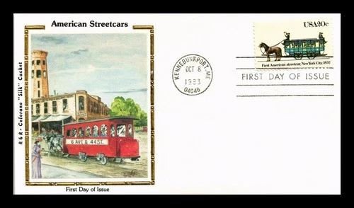US COVER FIRST AMERICAN STREETCAR FIRST DAY ISSUE COLORANO SILK CACHET