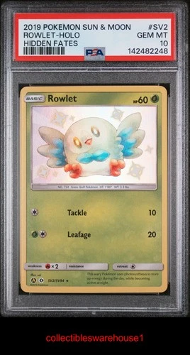 Pokemon Hidden Fates Rowlet SV2 PSA 10