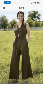 NWT Matilda Jane Women s FINEST HOUR Olive Green Jumpsuit Size Medium Wide Leg