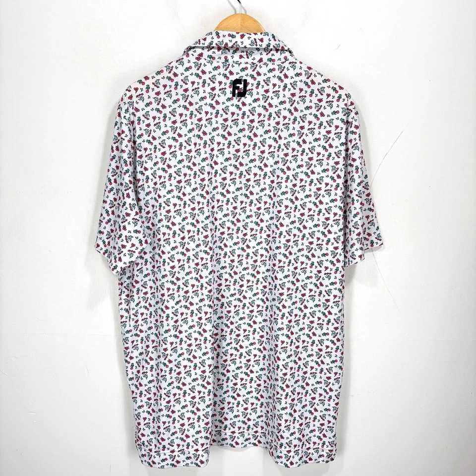 Footjoy Performance Polo Golf Shirt Men Large White Pink Flowers All Over Print - Image 2 of 4