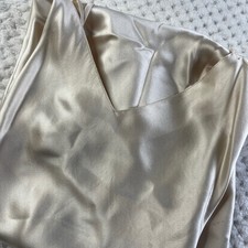 Fantasies by Morgan Taylor Silk Slip Dress Champagne V Neck Spaghetti Strap S