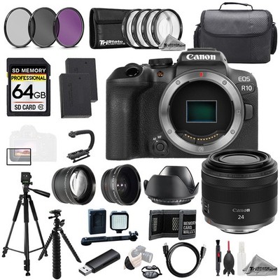 Canon EOS R10 + RF 24mm f/1.8 Macro IS STM Lens+64GB+ExtBat+9PCFltr-MEGAKit