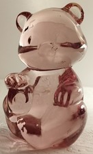 Vintage Fenton Pink Rose Glass 4" Sitting Teddy Bear w/Fenton Sticker