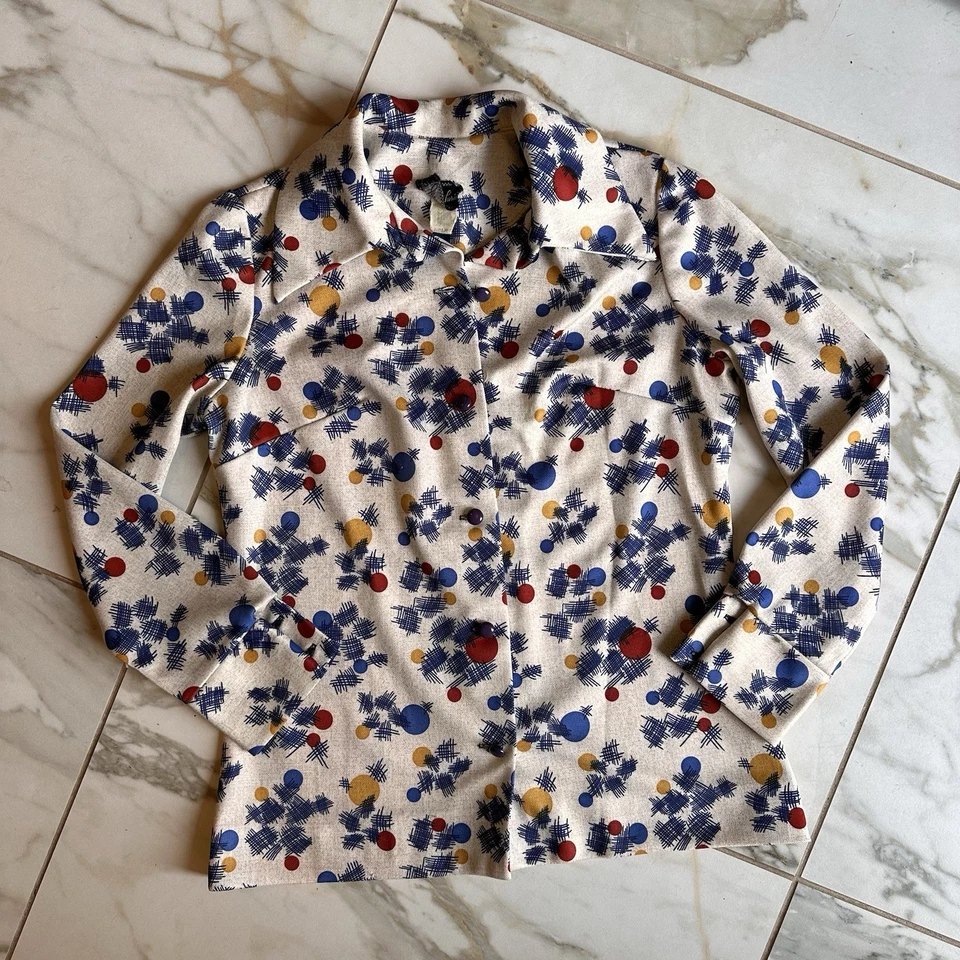 Vintage 60’s Colorful Floral Print Women's Collared Blazer and A-Line Skirt Set - Image 3 of 4