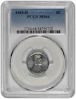 1943 D 1C Lincoln Steel Wheat Cent PCGS Graded MS 64 with Grey Toning