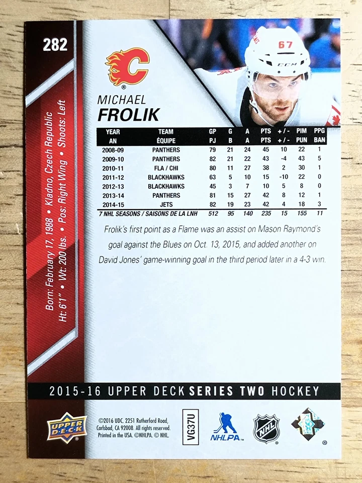 2015-16 Upper Deck #282 Michael Frolik - Image 2 of 2