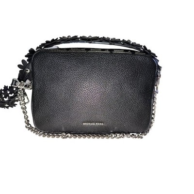 431. Michael Kors Bryant Medium Leather Camera Crossbody Bag Black Daisy Strap