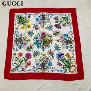 Foulard vintage GUCCI 100% soie rare motif floral 85 cm x 85 cm mode unisexe
