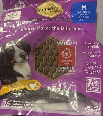 Yummy Combs Dental Dog Treats   Medium Dogs 26-50lbs   Chicken   12 oz (15 Ct)