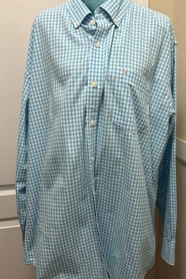 Izod Button Up Shirt Mens Cotton XL Aqua Blue White Gingham Plaid  Long Sleeve
