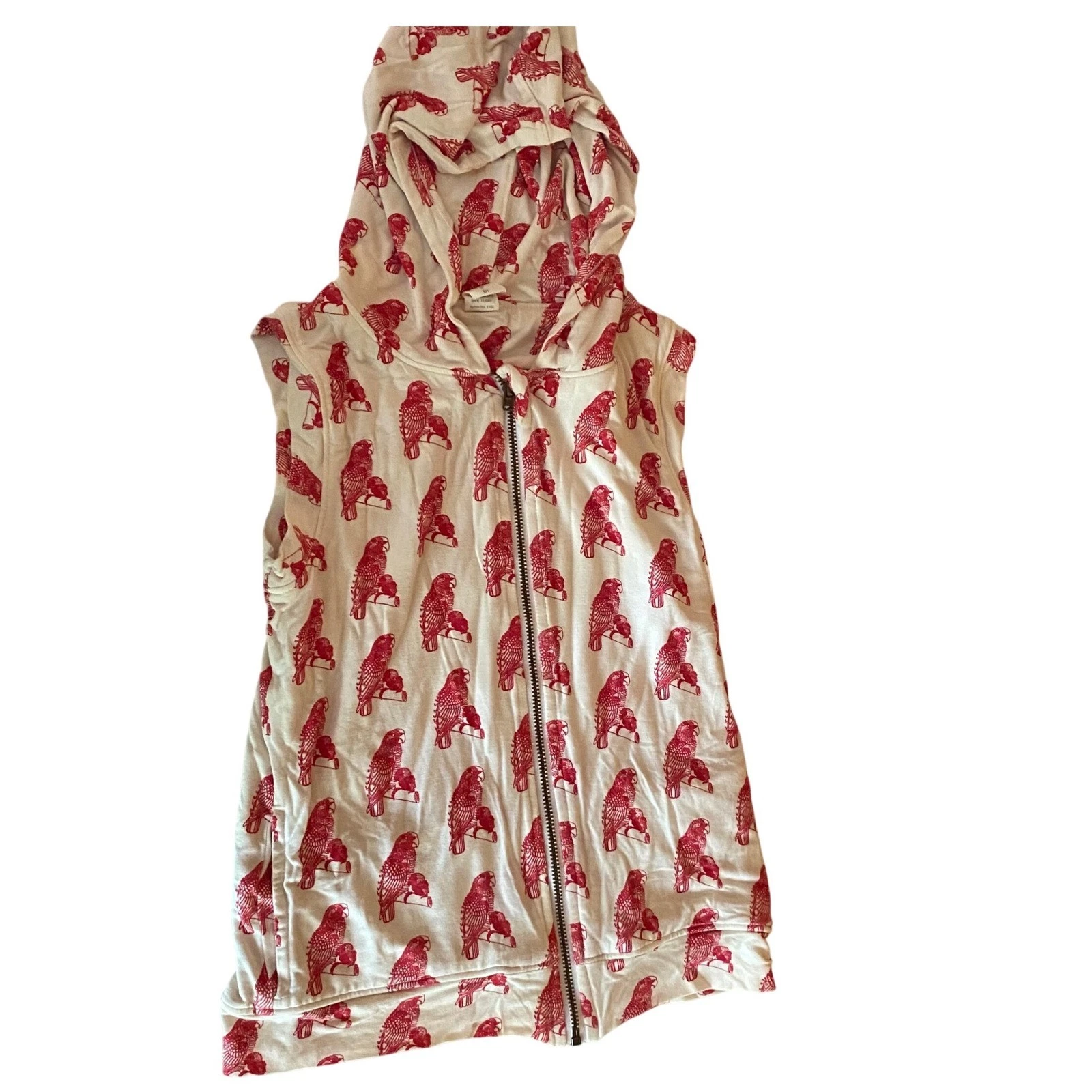 Kate Quinn Kids Red Parrot Bird Bamboo Sleeveless Zip Up Hoodie Vest Size 6Y