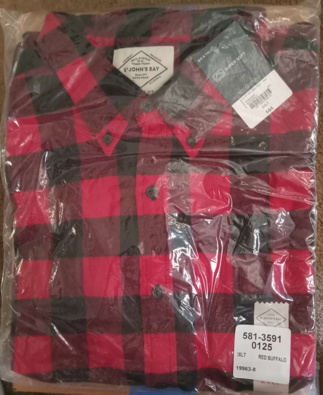 NWT IN PACKAGE JOHNS BAY FLANNEL SHIRT PLAID 2XLT MENS COTTON BUTTON DOWN 