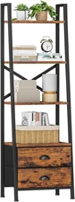 4-Tier Ladder Shelf,Small Bookshelf with 2 Drawers,Vertical Bookcase Storage Rac