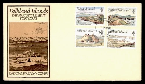 DR WHO 1981 FALKLAND ISLANDS FDC PORT LOUIS CACHET COMBO w28054