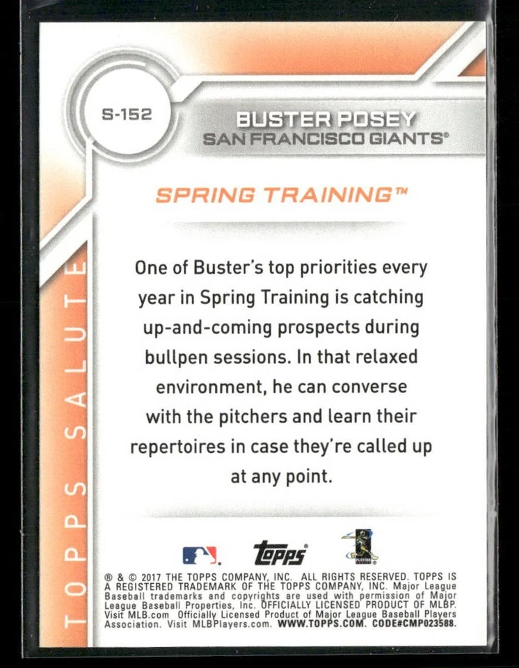 2017 Topps - Topps Salute Spring Training Buster Posey #S-152 - Image 2 of 2