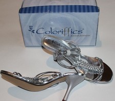 NEW Radiance Silver Metallic Sandal Heels Shoes Braided Strap Ankle Ties 7