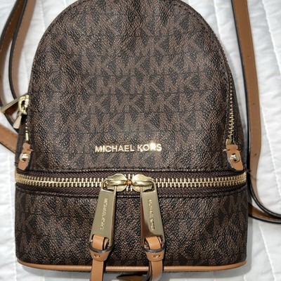 NWOT Michael Kors Rhea Mini Convertible Logo Backpack Brown 