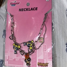 POWERPUFF GIRLS ENAMEL CHARM CHAINED NECKLACE, SUPER CUTE, FROM SPIRIT NEW 
