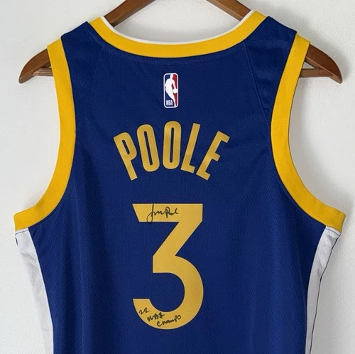 Jordan Poole “22 NBA Champs" Warriors Signed Nike Autograph Jersey USASM BAS COA