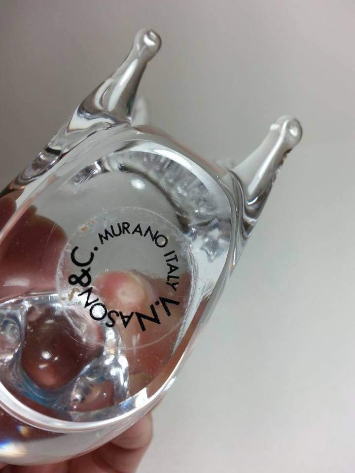 MURANO Signed Crystal Clear Glass Bird by V. Nason & C