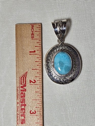 NUOVO CIONDOLO GIOIELLI ARGENTO STERLING FILIGRANA LARIMAR BLU DOMINICANO NATURALE REP BLU - Foto 8 di 9