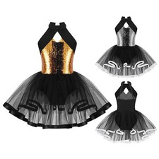 Girls Sequins Ballet Dance Dress Latin Jazz Gym Tutu Leotard Performance Costume
