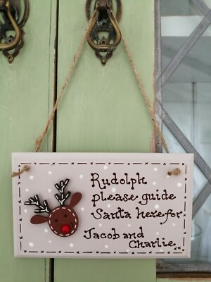 * Handgefertigte personalisierte Rudolph Weihnachtstafel Geschenk Shabby Chic 
