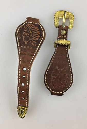 Bracelet Montre Marron En Cuir Véritable - 12mm Avec Coutures Blanches Et Boucle Dorée - Sans Marque