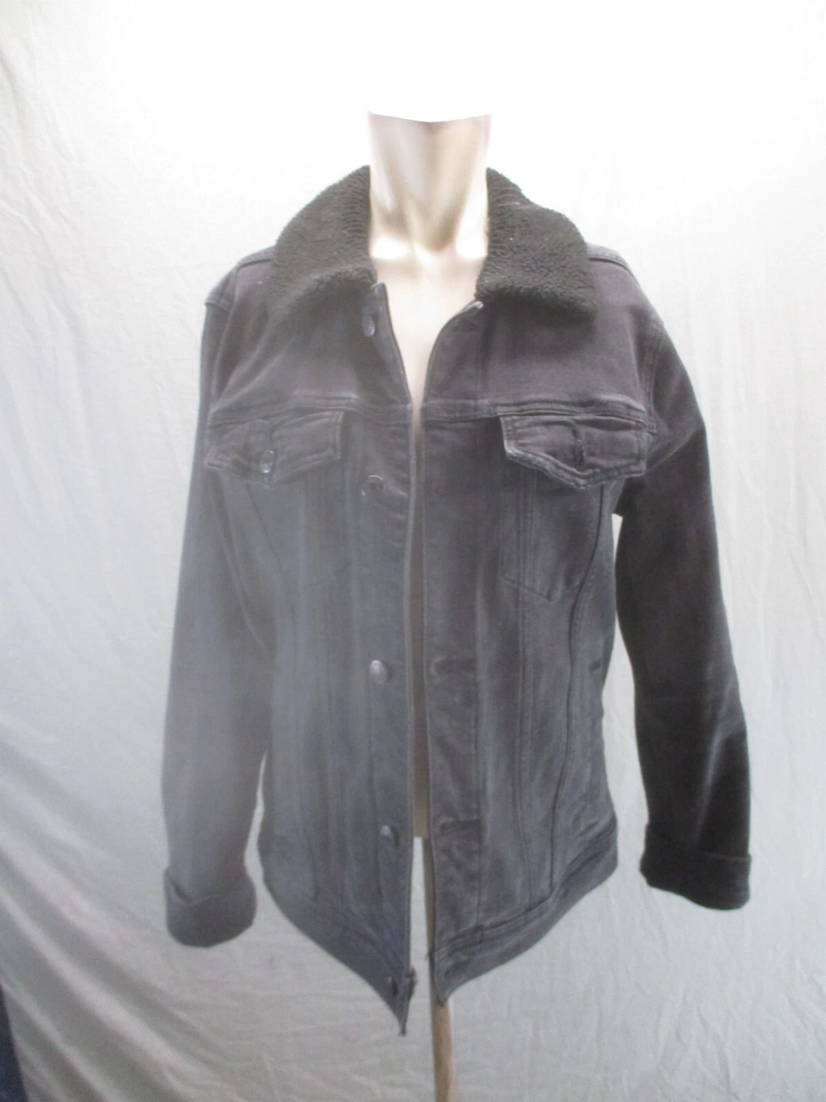 HOLLISTER Size S Mens BLK Pocket Collared Button Up Denim Trucker Jacket 286