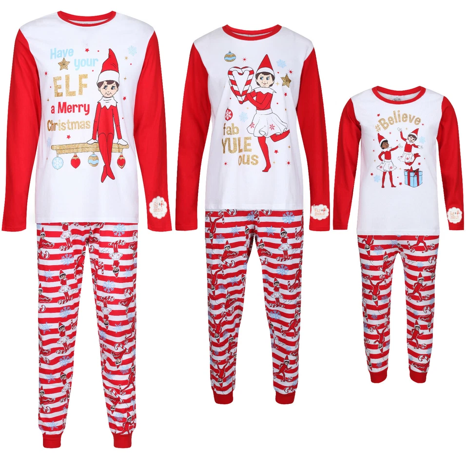 THE ELF ON THE SHELF CHRISTMAS PYJAMAS FAMILY MATCHING MENS LADIES KIDS XMAS FESTIVE NOVELTY PJS NEW