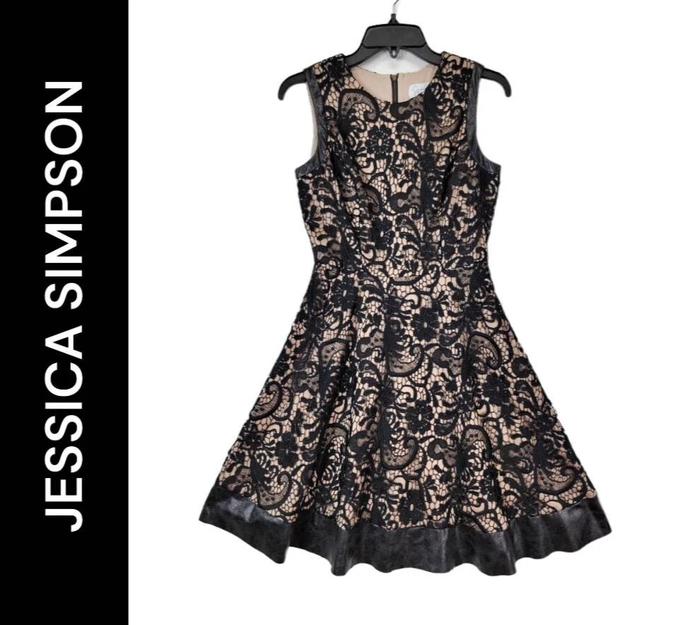 Jessica Simpson Woman Size 2 Scoopneck Paisley Black Dress Sleeveless Fit  Flare | eBay