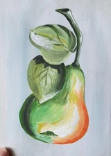 Original Pear Painting – Abstract Still Life in Expressive Style