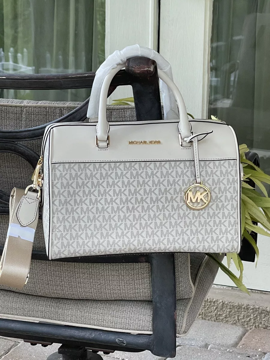 Michael Kors Grayson Medium Satchel Handbag in Vanilla PVC - Cream