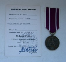 POLISH POLAND WWII ARMY service  MEDAL, DOCUMENT London type, HOME ARMY soldier