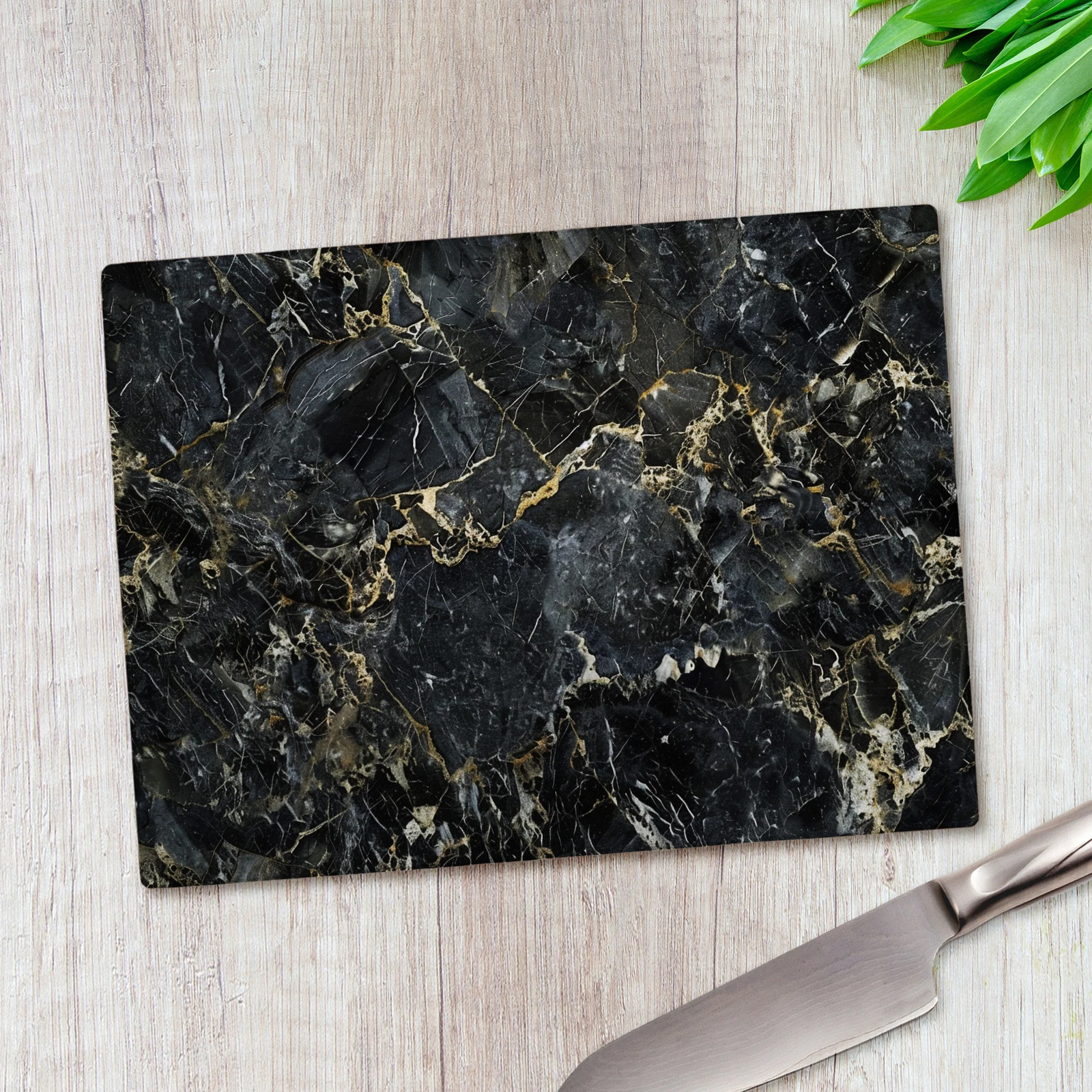 Black Gold Marbel Effect Glass Chopping Board Large Kitchen Worktop Saver