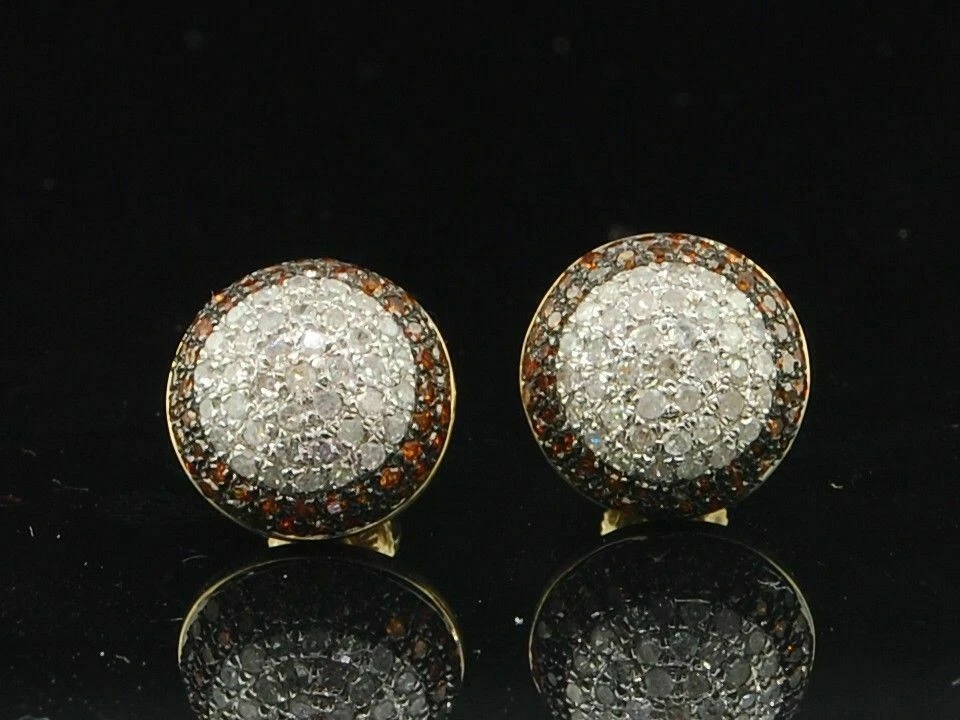 Pendientes redondos de cuarzo ahumado de 1,50 quilates con racimo de diamantes enchapados en oro amarillo de 14 quilates Foto 3 de 4