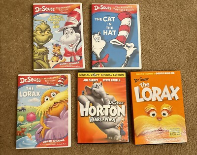 Five Dr. Seuss DVDs Lorax Cat in The Hat Horton Hears A Who Grinch