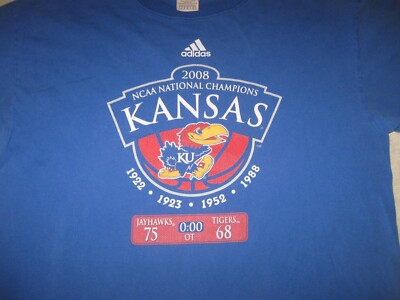 Kansas JAYHAWKS 2008 NCAA Champions t shirt Men's Large Adidas KU Basketball