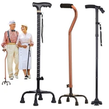 Quad Cane 4-Pronged Base 300lbs Led Walking Stick Medical Mobility Adjustable US