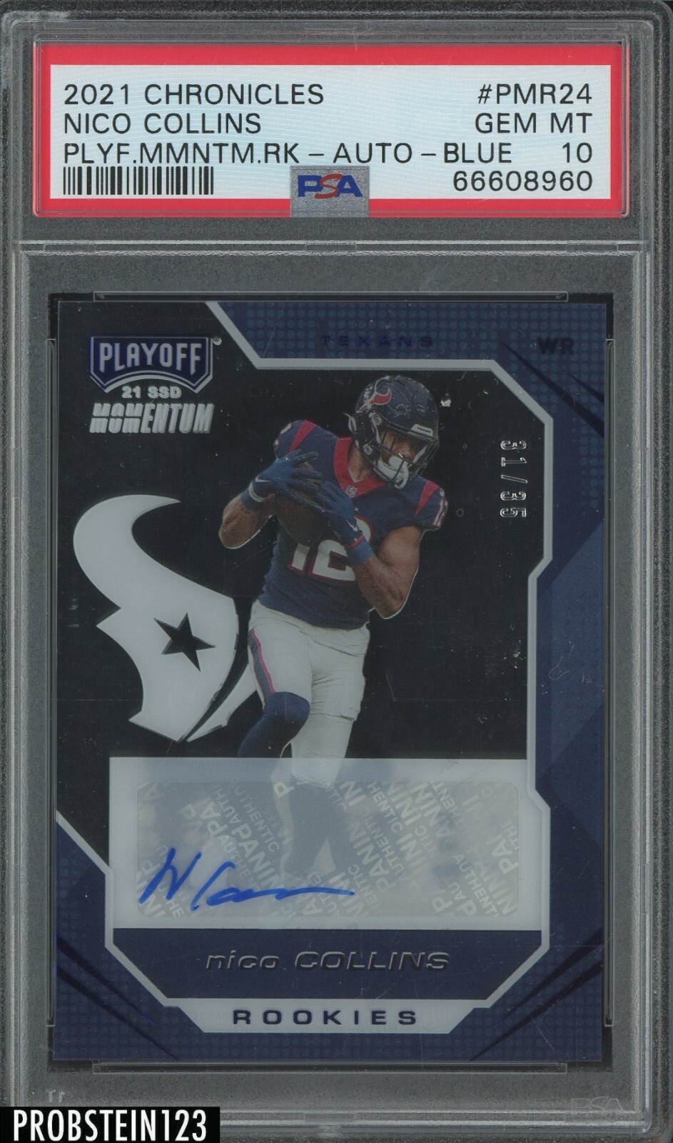 Nico Collins Panini Chronicles Playoff Momentum Rookies #PMR24 Autograph-Blue