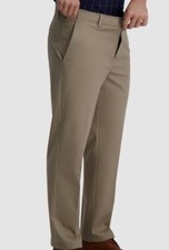 70 Haggar Men's Beige Classic-Fit Wrinklr-Free Expandable Dress Pants 34W 32L