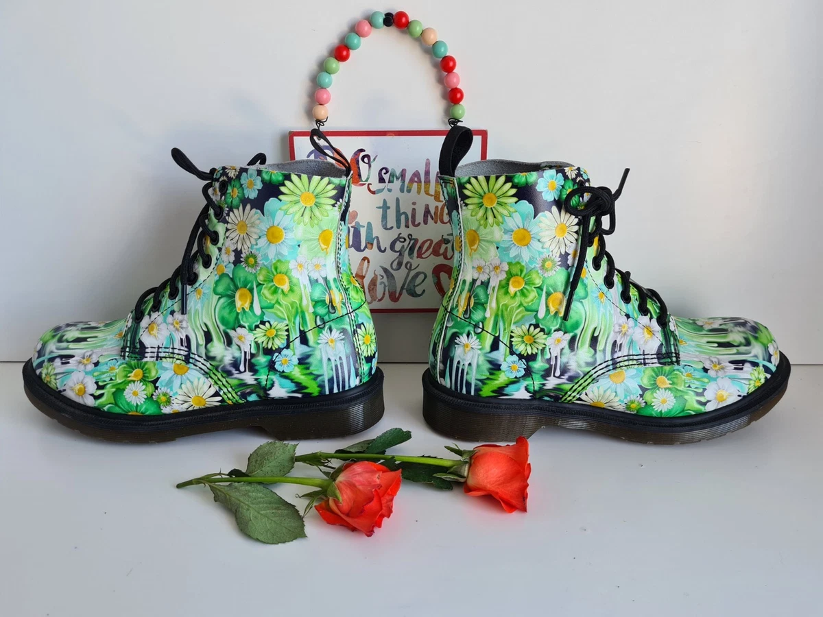 Dr Doc Martens Pascal 1460 green acid slime floral flowers boots UK 6 EU 39 US 8