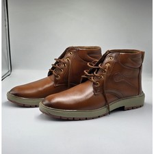 Men  s Brown Leather Chukka Boots Lace-Up Casual Dress Ankle Boots Rugged Sole