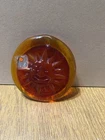 Blenko 2017 Sun Art Glass Paperweight Hand Blown Amber Red Glossy