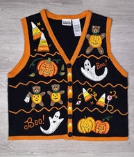 1990 Halloween Sweater Vest Basic Editions Size Large Whimsical Festive Spooky