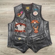 Vintage 90s Harley Davidson Leather Vest Womens Medium Black Biker Patches USA